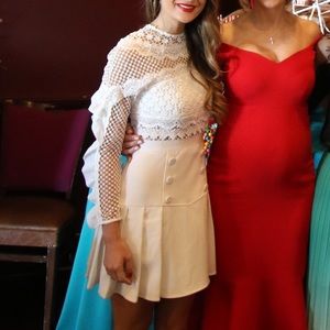 Self-Portrait White Lace Dress with Pleated Buttoned Skirt